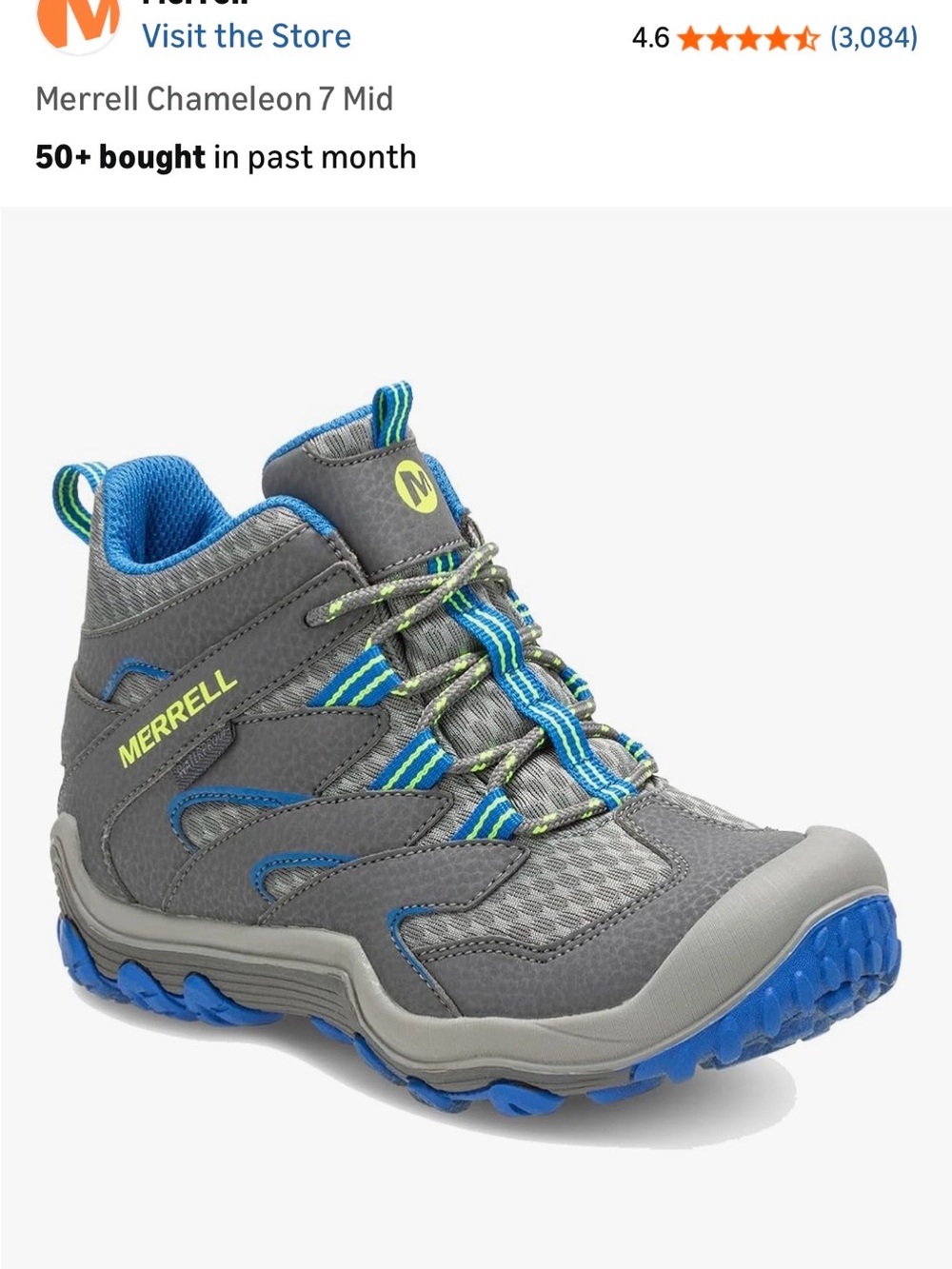 Merrell Kids Gray, Blue and Lime Trail Mid-Top Sneaker